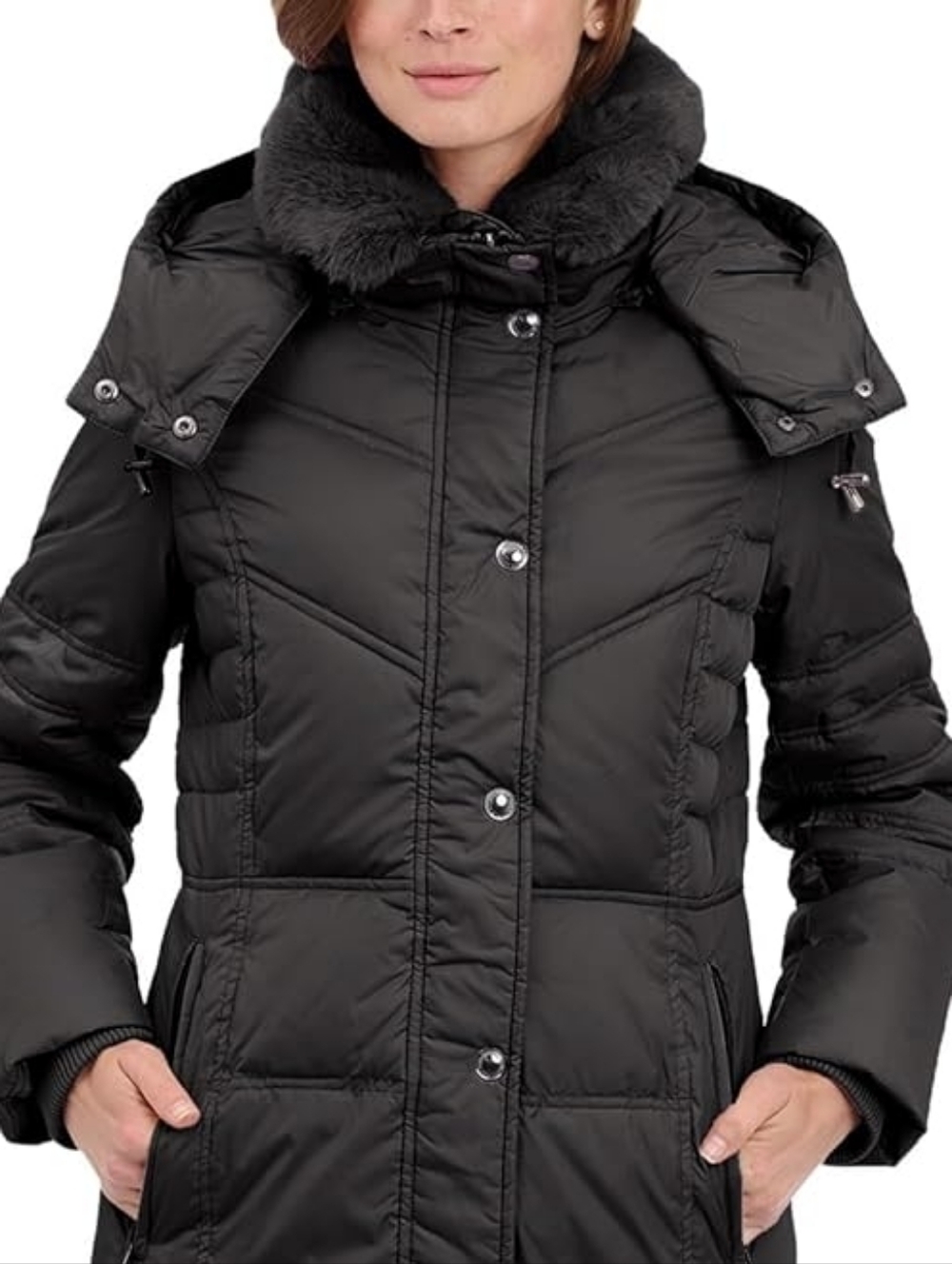 London Fog Black Long Quilted Puffer Coat